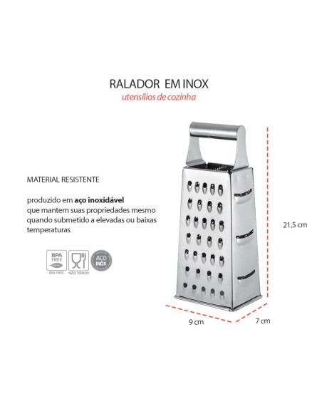 Ralador de Queijo Legumes Frutas 4 Faces Aço Inox