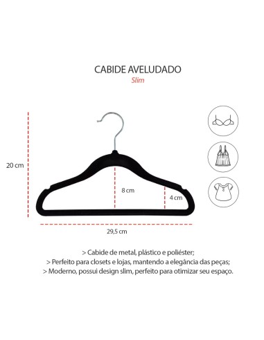 Cabide de Veludo Preto Slim Cava Lingerie Roupa...
