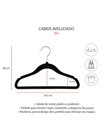 Cabide de Veludo Preto Slim Cava Lingerie Roupa Pequena 5un