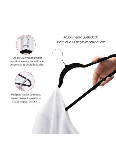 Cabide de Veludo Preto Slim Cava Lingerie Roupa...