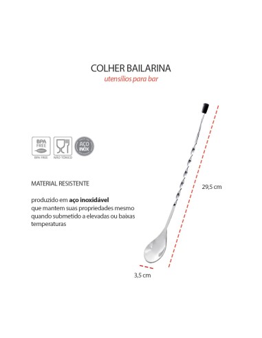 Colher Bailarina Cabo Longo Drinks Sucos Aço Inox