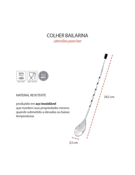 Colher Bailarina Cabo Longo Drinks Sucos Aço Inox