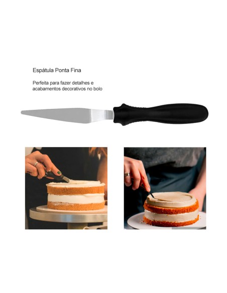 Espatula para Bolo Reta Angular Ponta Fina Inox Confeitaria