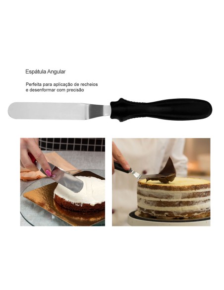 Espatula para Bolo Reta Angular Ponta Fina Inox Confeitaria