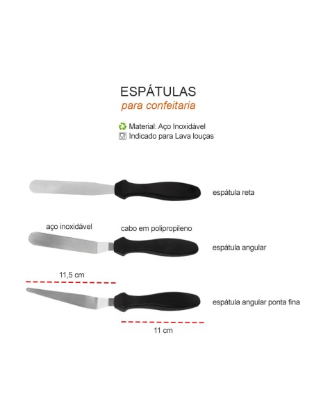 Espatula para Bolo Reta Angular Ponta Fina Inox Confeitaria