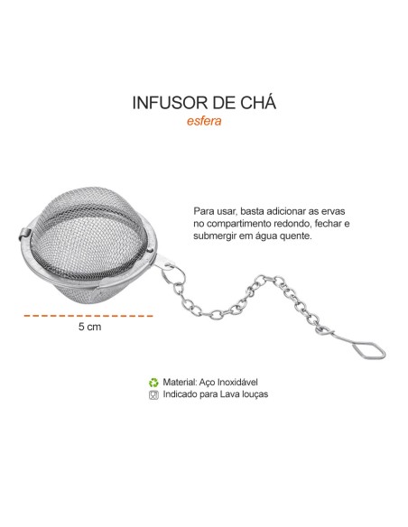 Infusor de Cha Esfera Capsula Redonda Peneira Aço Inox