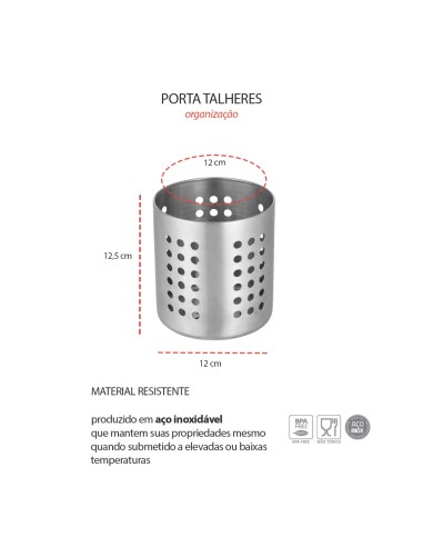 Porta Talheres Utensilios Suporte Aço Inox 12,5cm