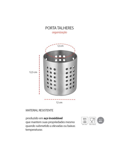 Porta Talheres Utensilios Suporte Aço Inox 12,5cm