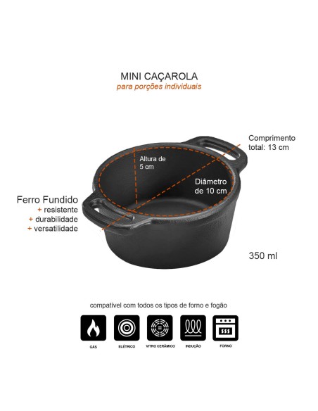 Panela Mini Caçarola Ferro Fundido Fogao Forno Induçao 10cm