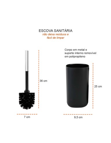Escova Sanitaria e Suporte Metal Preto...