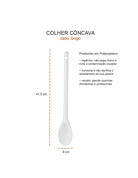 Colher Branca Profissional Cabo Longo Polipropileno 41cm