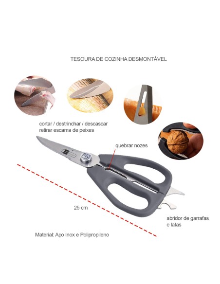 Tesoura de Cozinha Desmontavel Multiuso Destrinchar Abridor