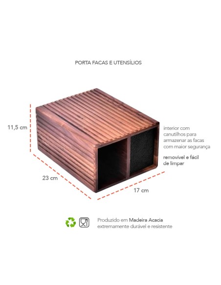 Porta Facas e Utensilios Cepo Madeira Resistente Canutilhos
