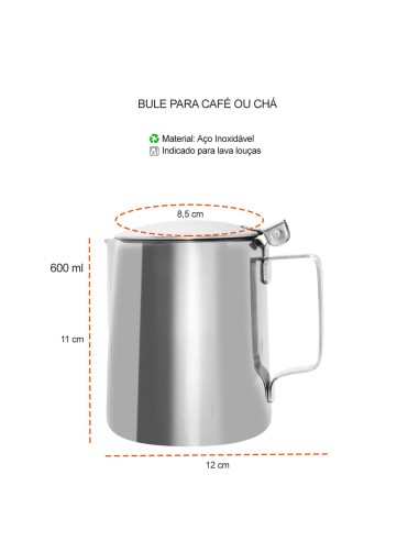 Bule de Cafe Chaleira Leiteira Aço Inox 600ml...