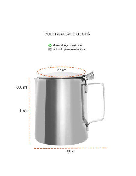 Bule de Cafe Chaleira Leiteira Aço Inox 600ml Cafeteria Bar