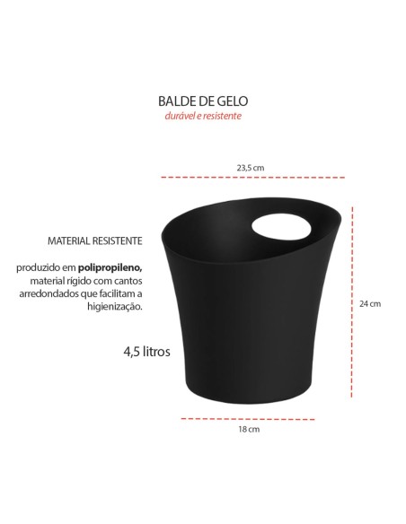 Balde de Gelo Preto Champagne Restaurante Bar Buffet 4,5L