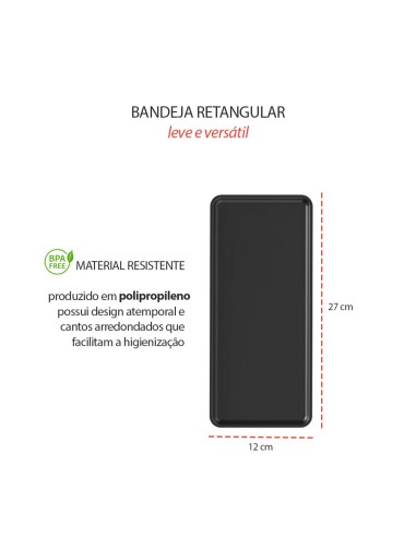 Bandeja Preta Retangular Cafeteria Sushi Bistro...