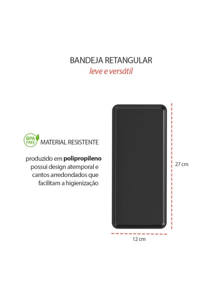 Bandeja Preta Retangular Cafeteria Sushi Bistro Bar 27cm