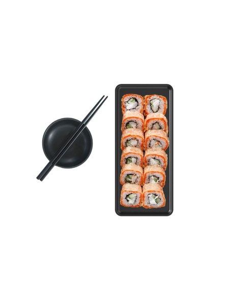 Bandeja Preta Retangular Cafeteria Sushi Bistro Bar 27cm