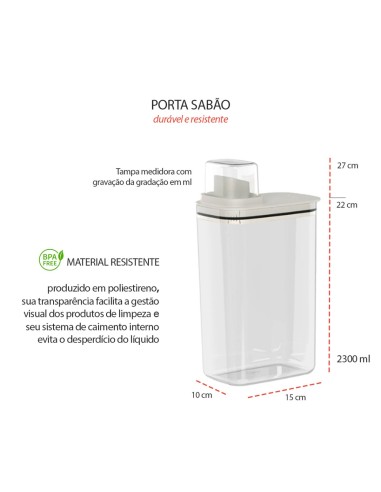 Porta Sabao Liquido e Po Dispenser 2,3L Bege...