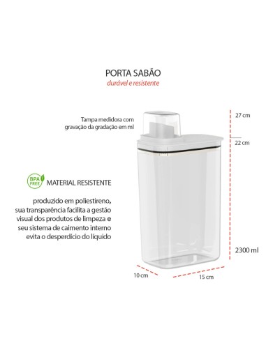 Porta Sabao Liquido Po Dispenser 2,3L Branco...