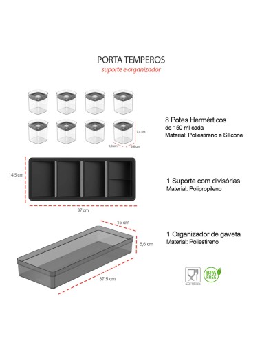 Porta Temperos Suporte e Organizador Gaveta Kit...