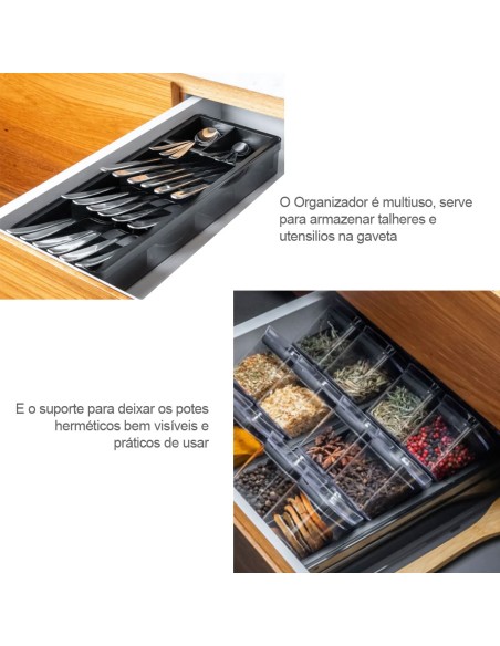 Porta Temperos Suporte e Organizador Gaveta Kit Preto