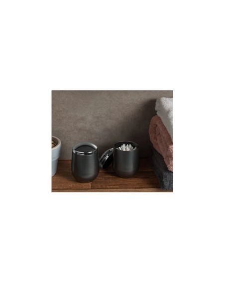 Porta Algodao Cotonete Cinza Grafite Prata Cromado