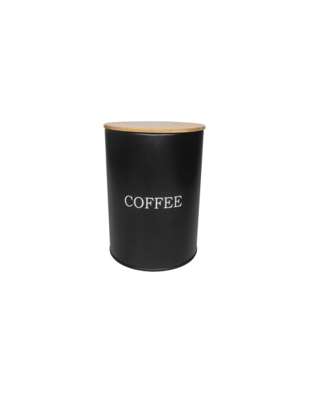 Pote Cafe Porta Mantimento Aço Preto Tampa Bambu Lata 1,4L