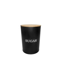Pote Açucar Porta Mantimento Aço Preto Tampa Bambu Lata 1,4L