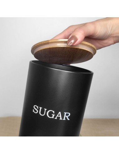 Pote Açucar Porta Mantimento Aço Preto Tampa...