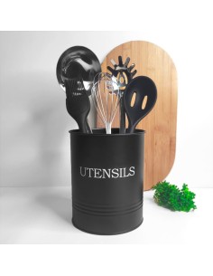 Porta Talheres Utensilios Suporte Organizador Preto Aço 2