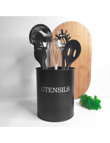 Porta Talheres Utensilios Suporte Organizador Preto Aço