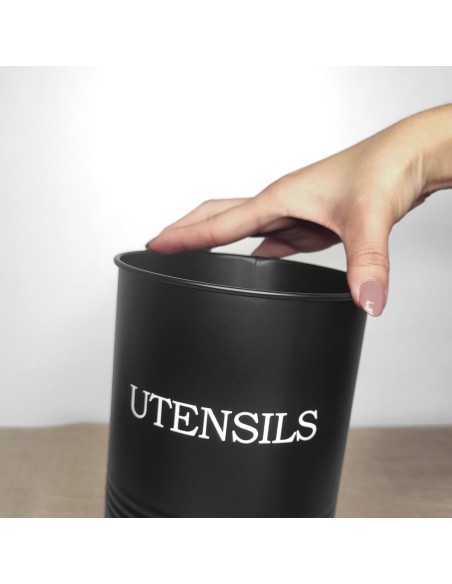 Porta Talheres Utensilios Suporte Organizador Preto Aço