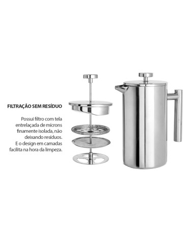 Cafeteira Prensa Francesa Inox Cremeira Leite...