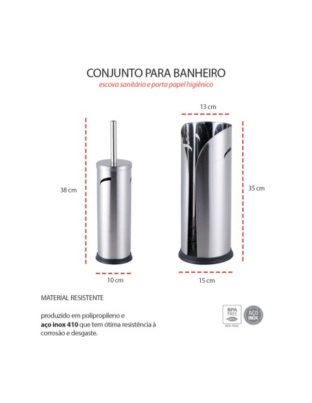 Escova Sanitaria e Porta Papel Higienico Suporte Inox Preto