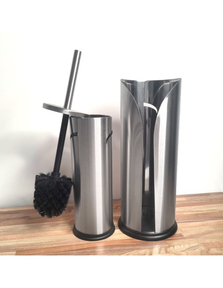 Escova Sanitaria e Porta Papel Higienico Suporte Inox Preto