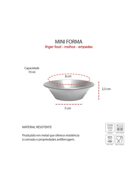 Forma Empada Mini Bolo Forminha Pudim Assadeira 70ml
