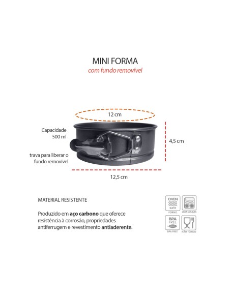 Forma Antiaderente Mini Bolo Assadeira Fundo Removivel 12cm