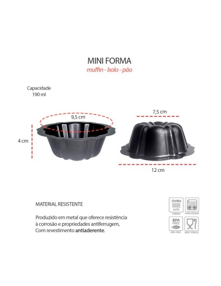 Forma Antiaderente Mini Bolo Muffin Pudim Assadeira 190ml