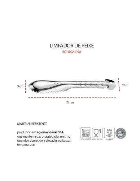 Espatula Raspador Limpador de Escamas de Peixe Aço Inox
