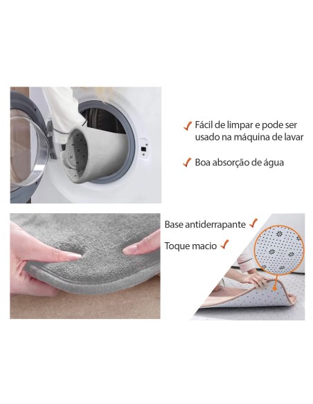 Tapete de Banheiro Cinza Antiderrapante Retangular 60x40cm