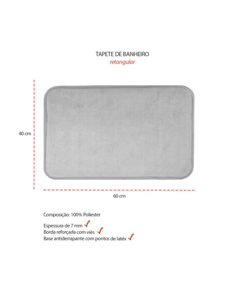 Tapete de Banheiro Cinza Antiderrapante Retangular 60x40cm