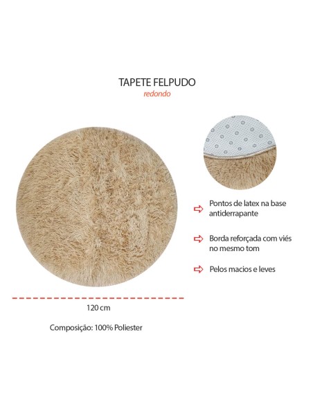 Tapete Redondo Bege Felpudo Leve Antiderrapante Closet 120cm