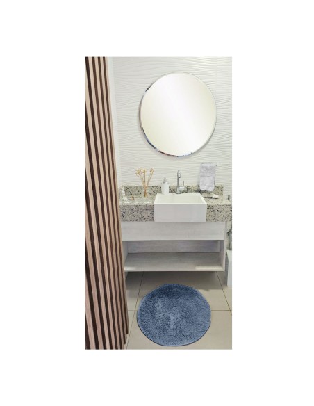 Tapete Redondo Banheiro Azul Cinza Closet Felpudo Antiderrapante 60cm