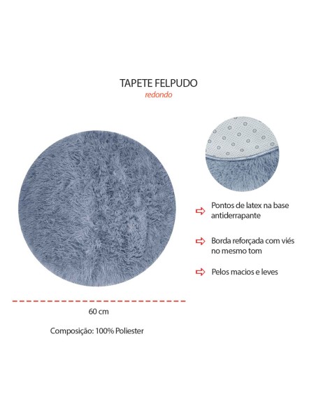 Tapete Redondo Banheiro Azul Cinza Closet Felpudo Antiderrapante 60cm