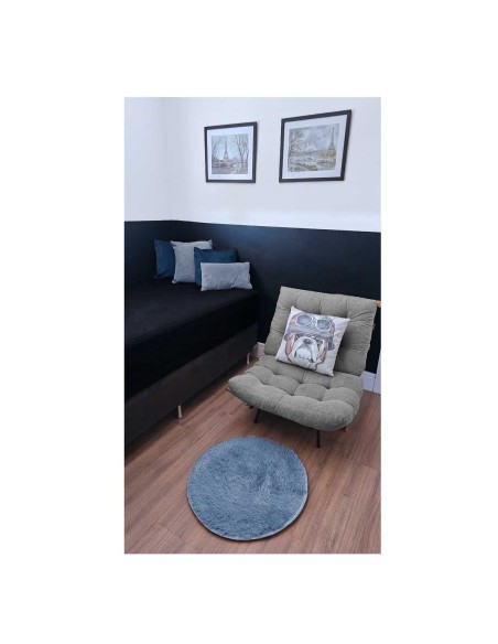 Tapete Redondo Banheiro Azul Cinza Closet Felpudo Antiderrapante 60cm