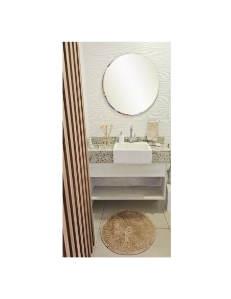 Tapete Redondo Banheiro Quarto Bege Felpudo Antiderrapante 60cm