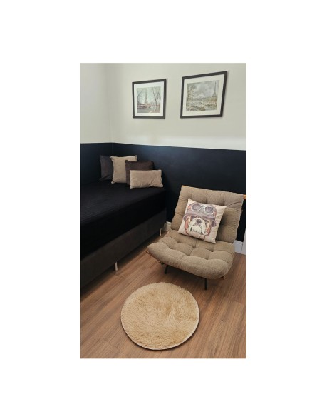 Tapete Redondo Banheiro Quarto Bege Felpudo Antiderrapante 60cm