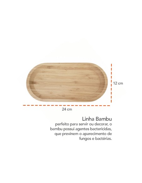 Bandeja de Bambu Prato Oval Petisqueira Servir Decorar 24cm
